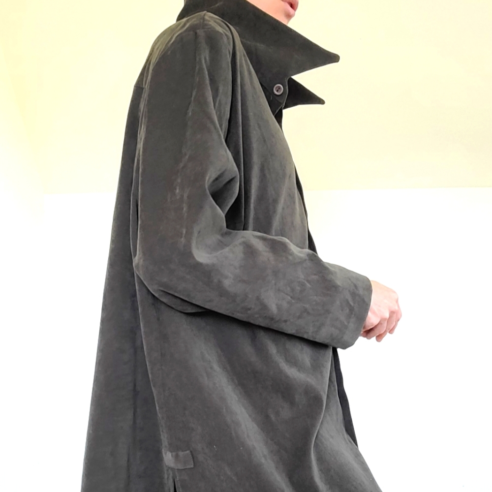 VINTAGE - Dark green faux suede shirt - plus size